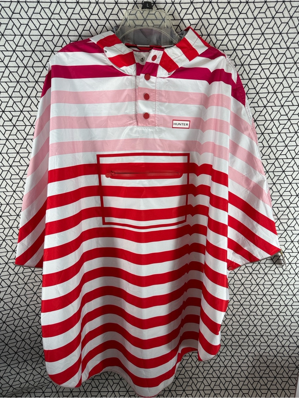 Hunter Women’s Red & White Striped Hooded Pullover Rain Poncho